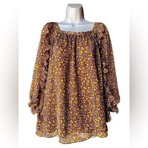 CATO Established 1946 18-20W  Romantic Floral Daisy Floral Blouse Ruffla Sleeve